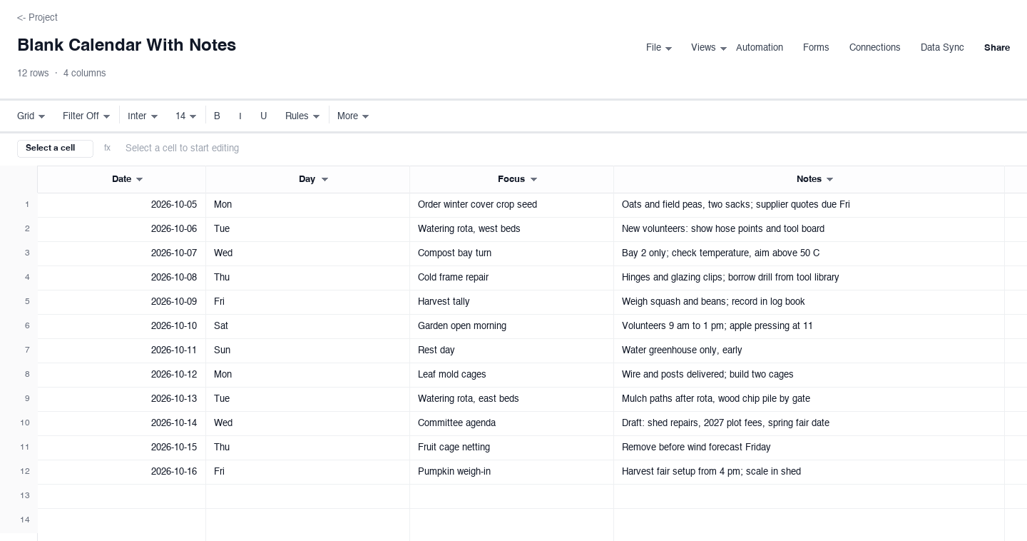 Blank Calendar With Notes: blank calendar template screenshot