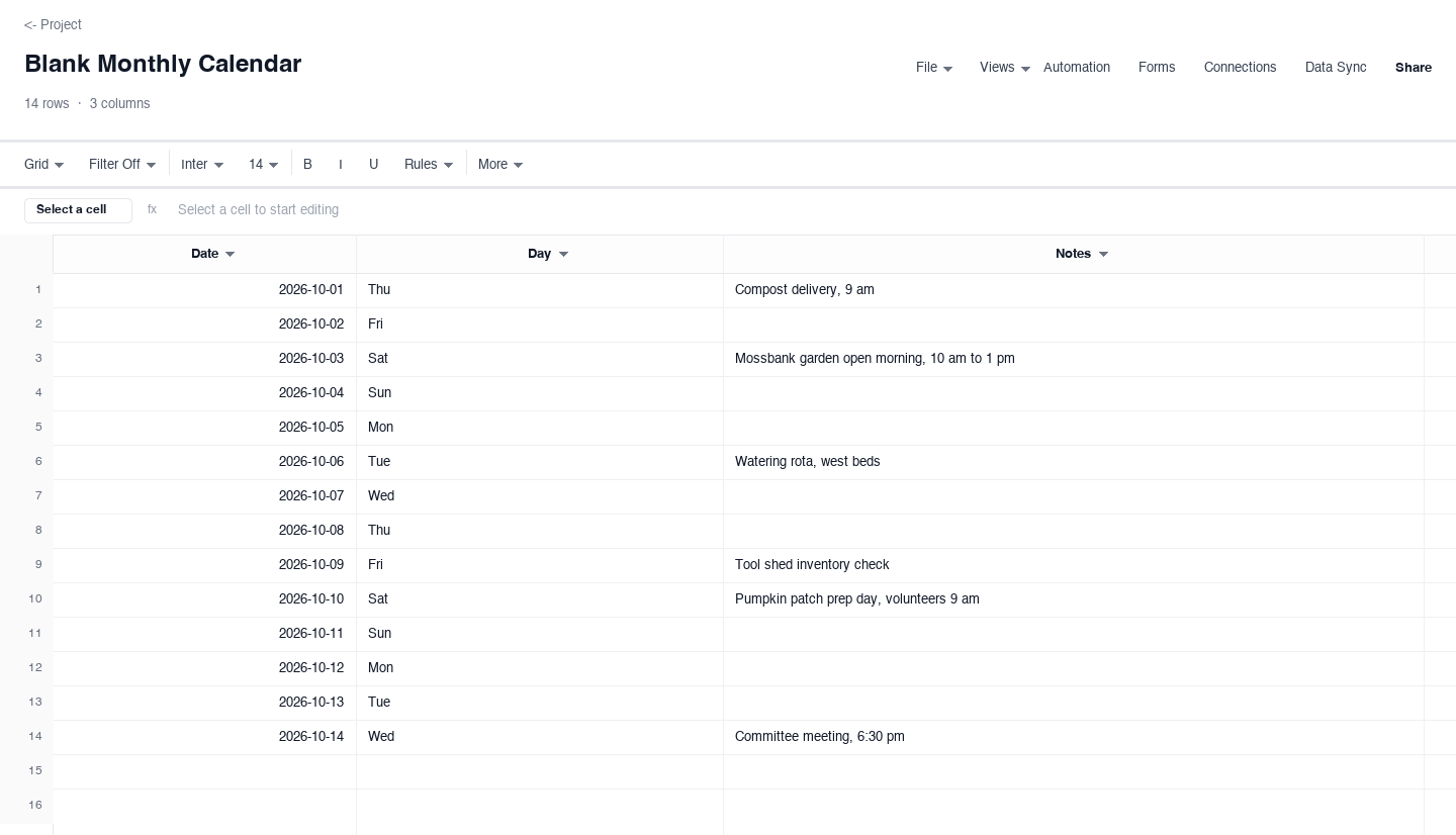 Blank Monthly Calendar: blank calendar template screenshot