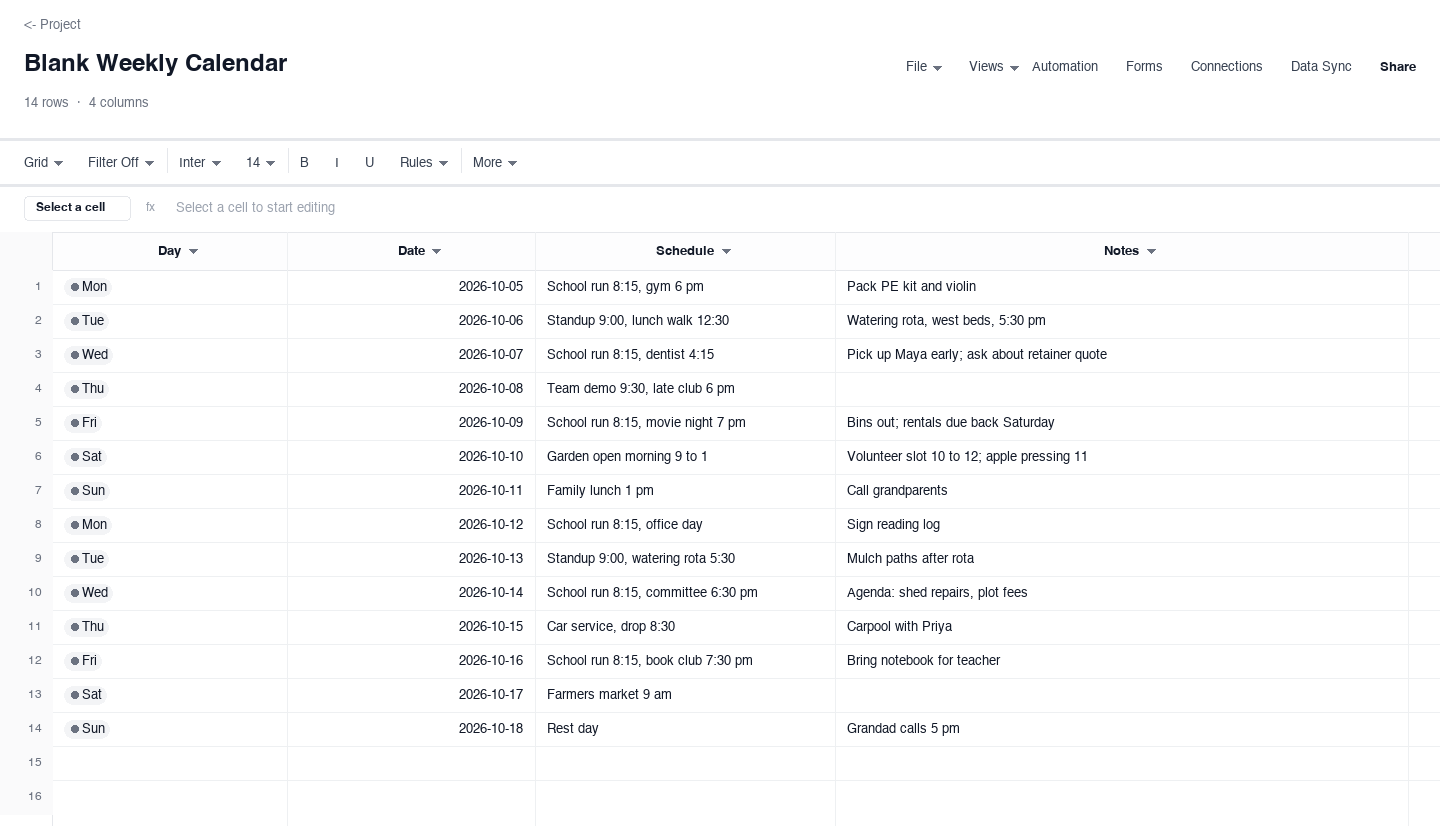 Blank Weekly Calendar: blank calendar template screenshot