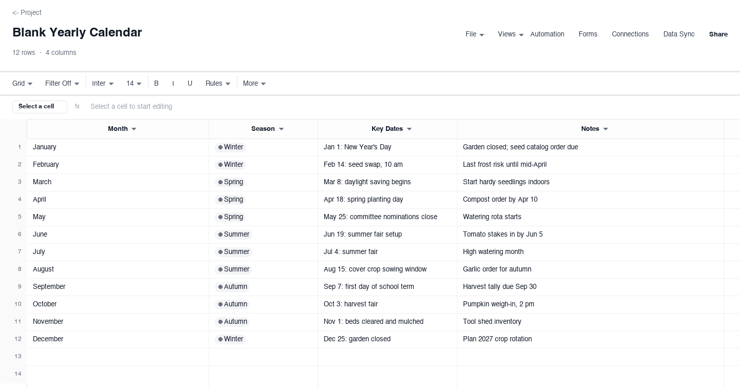 Blank Yearly Calendar: blank calendar template screenshot