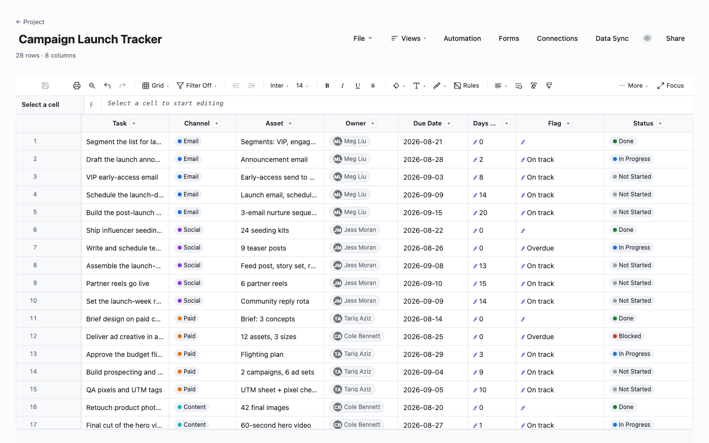 Campaign Launch Tracker: campaign launch tracker template screenshot