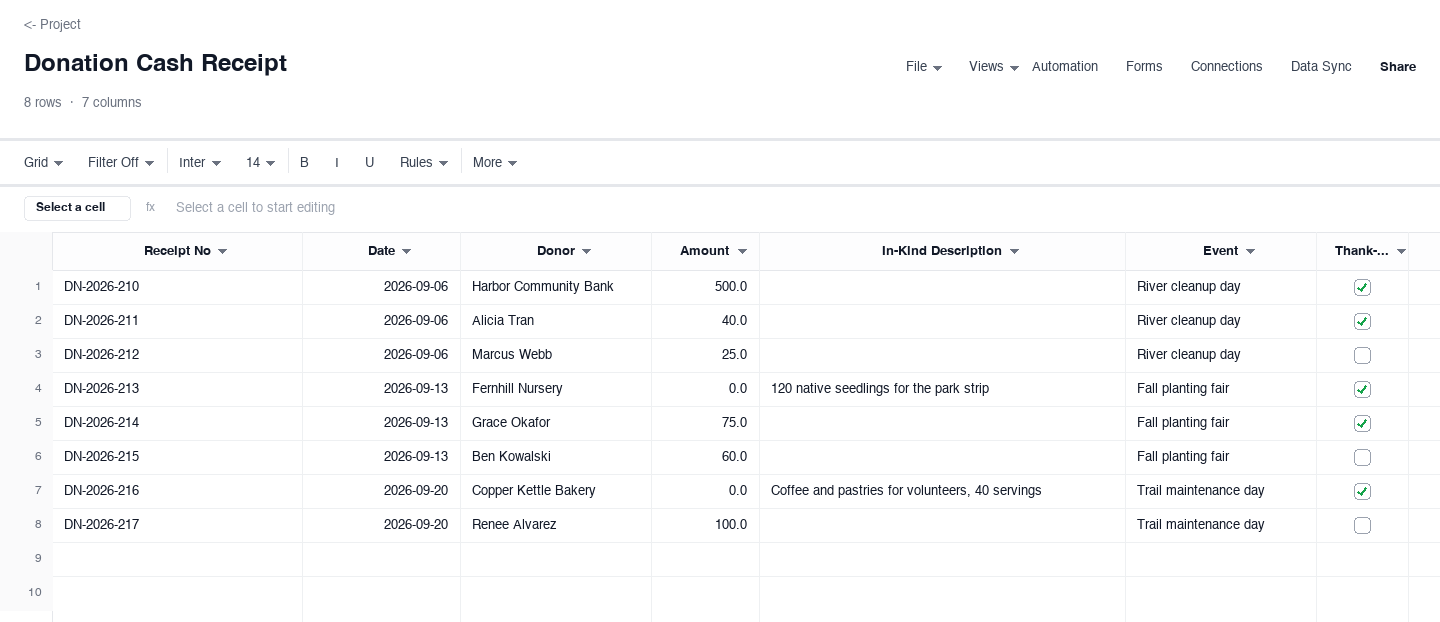 Donation Cash Receipt: cash receipt template screenshot
