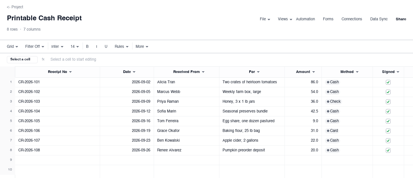 Printable Cash Receipt: cash receipt template screenshot