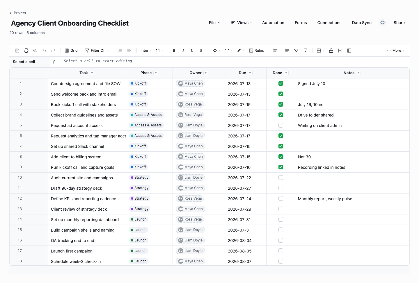 Agency Client Onboarding Checklist: client onboarding checklist template screenshot