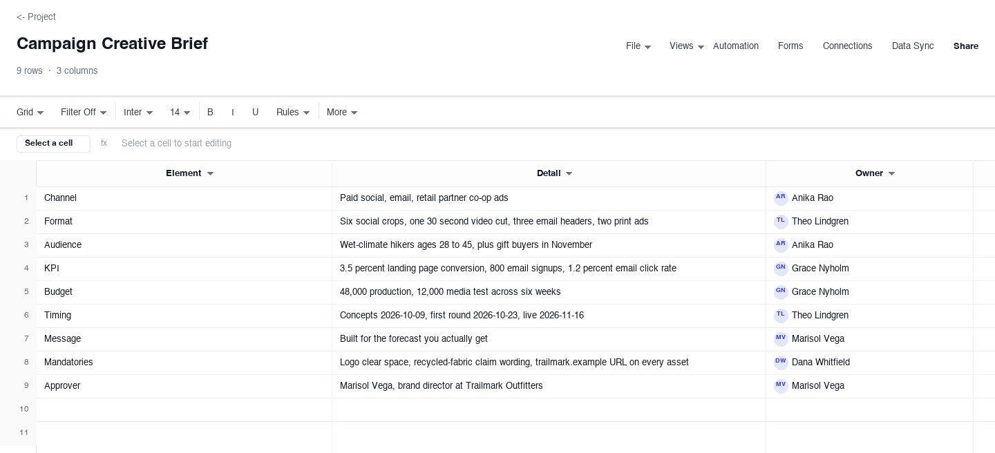 Campaign Creative Brief: creative brief template screenshot