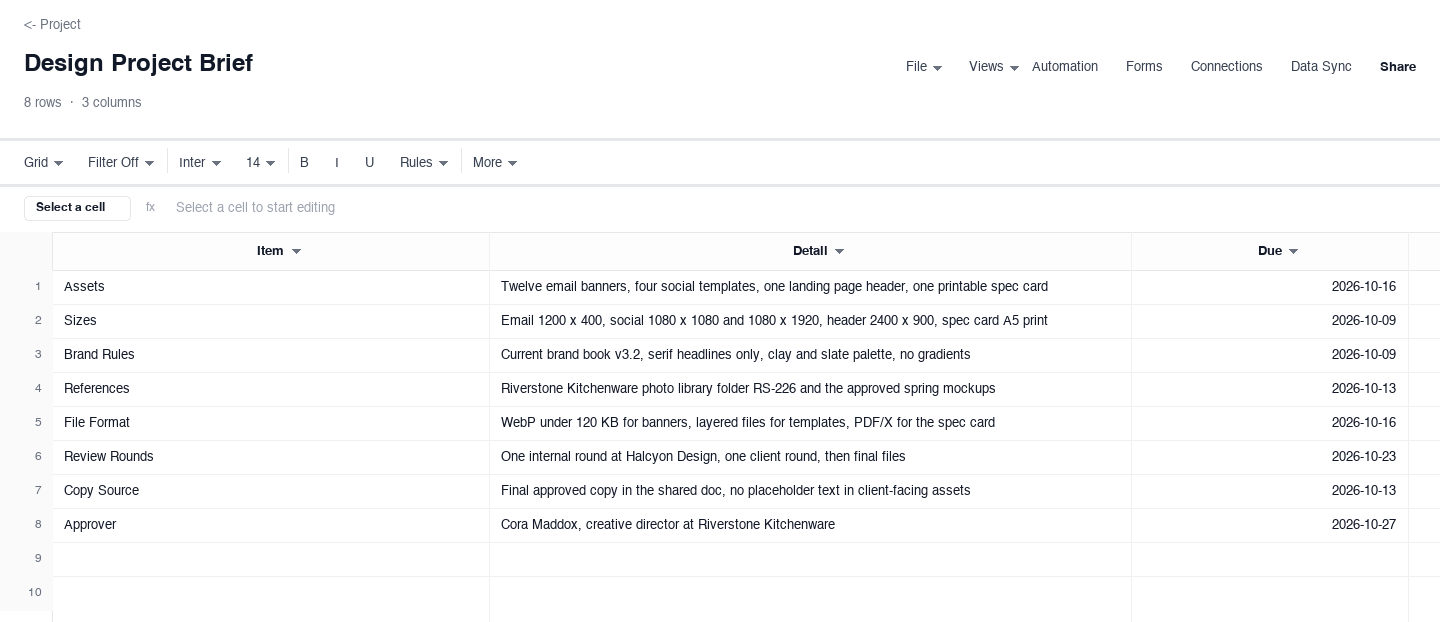 Design Project Brief: creative brief template screenshot