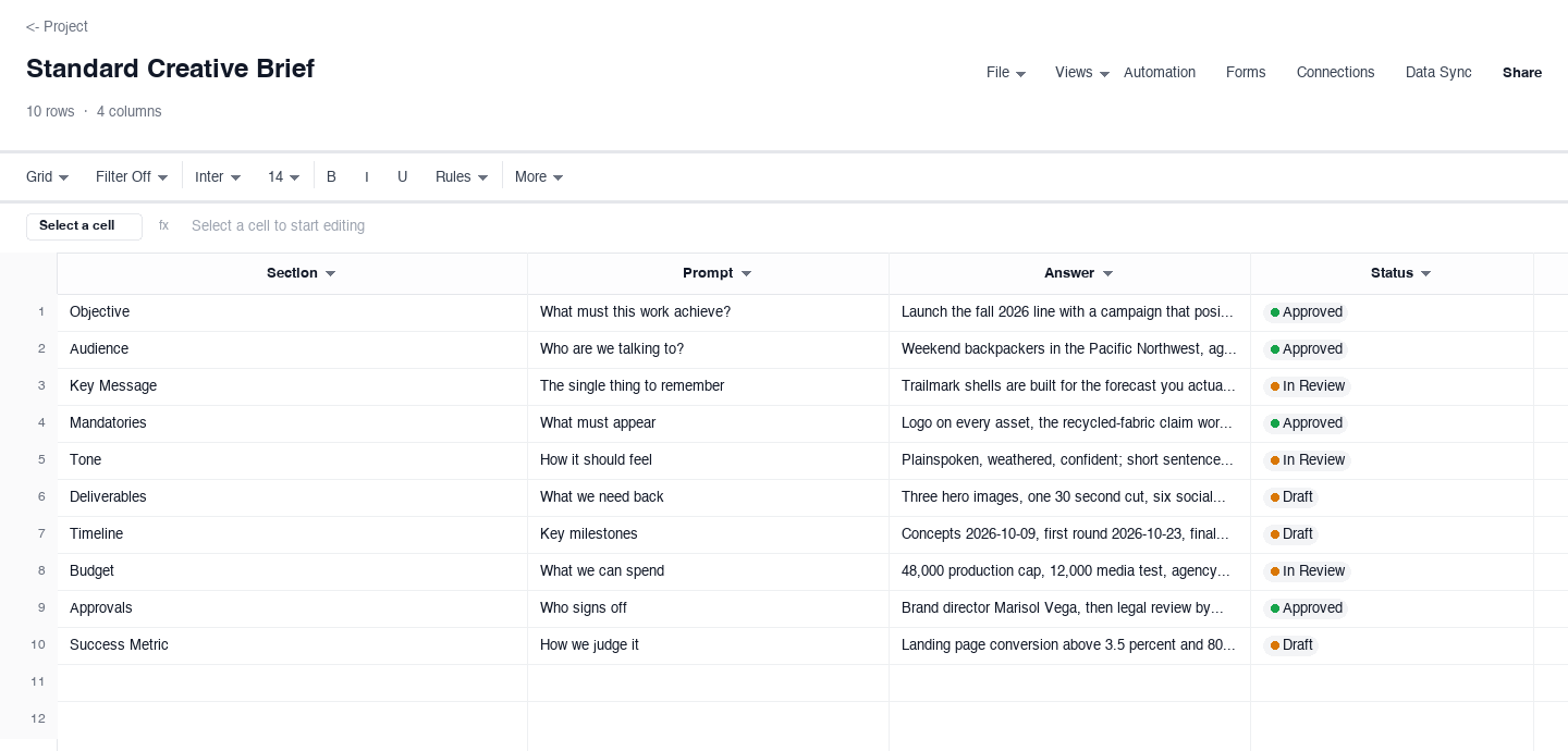 Standard Creative Brief: creative brief template screenshot