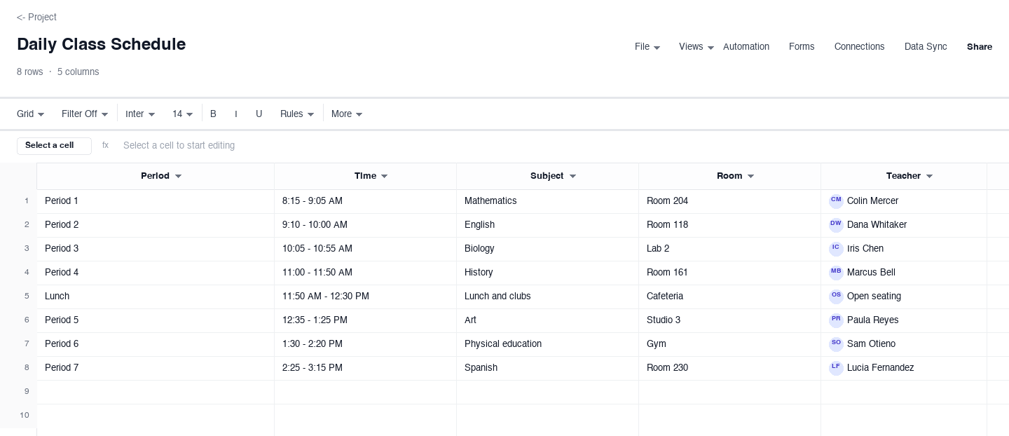 Daily Class Schedule: daily schedule template screenshot