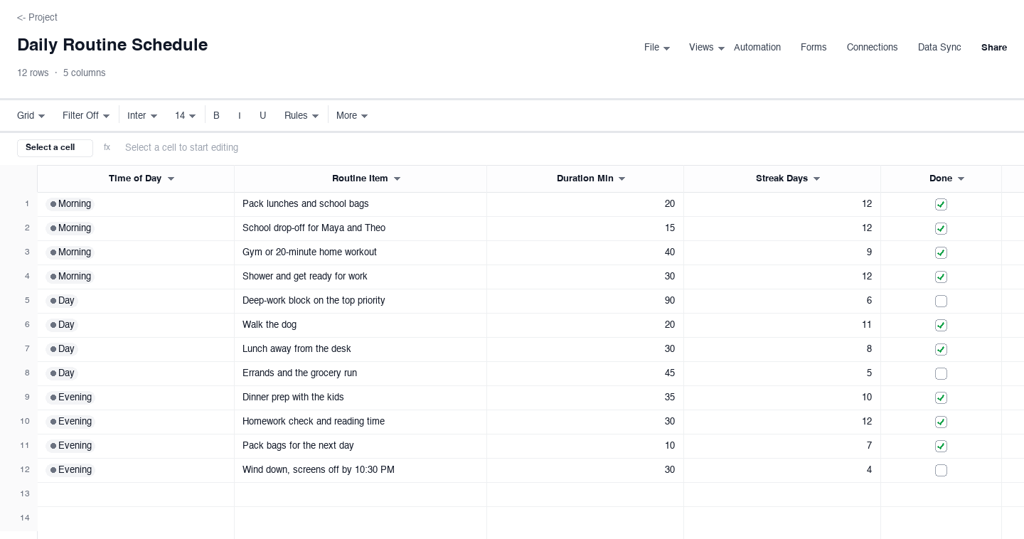 Daily Routine Schedule: daily schedule template screenshot