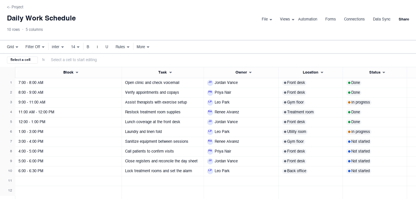 Daily Work Schedule: daily schedule template screenshot