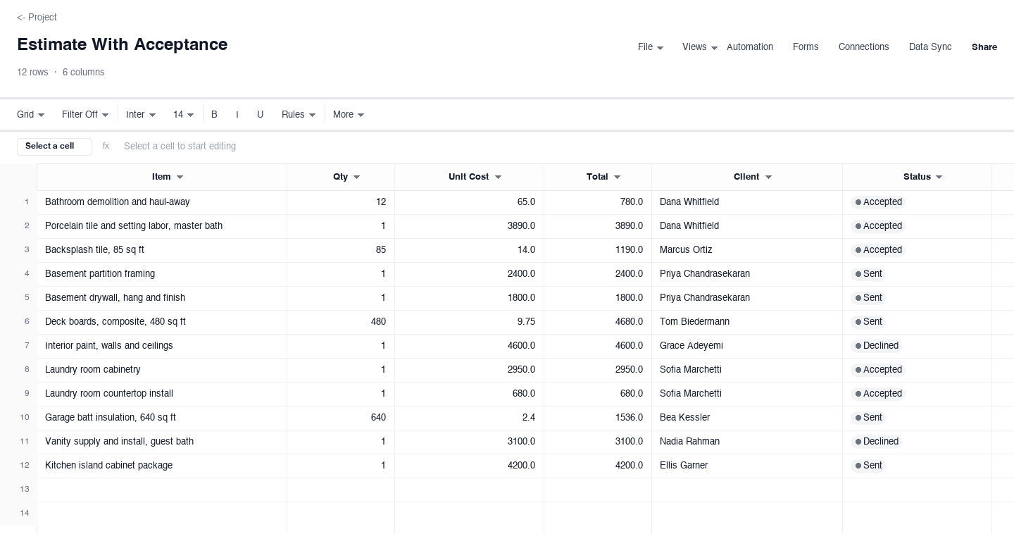 Estimate With Acceptance: estimate template screenshot