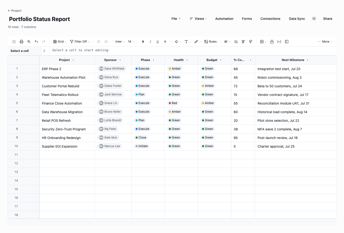 Portfolio Status Report: executive project status report template screenshot