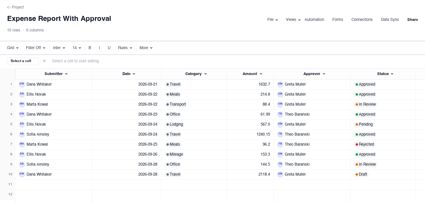 Expense Report With Approval: expense report template screenshot