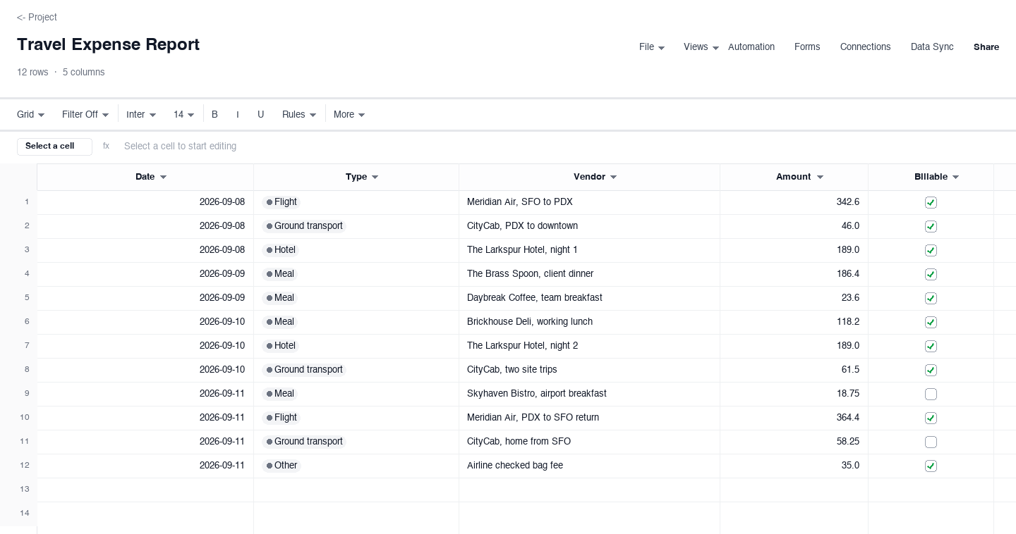 Travel Expense Report: expense report template screenshot
