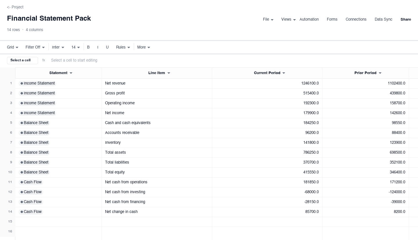 Financial Statement Pack: financial statement template screenshot