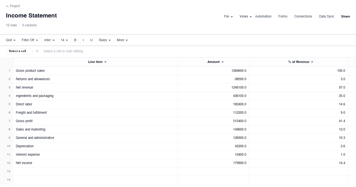 Income Statement: financial statement template screenshot