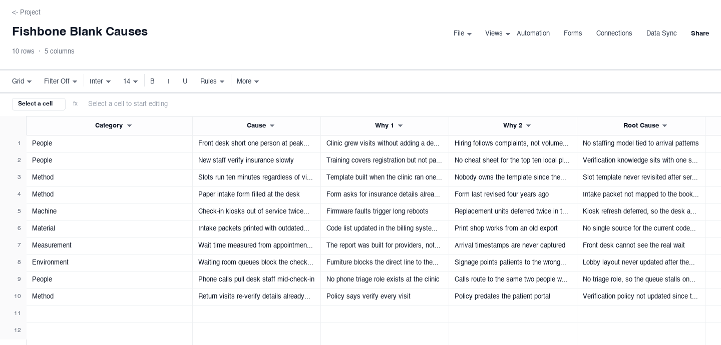 Fishbone Blank Causes: fishbone diagram template screenshot
