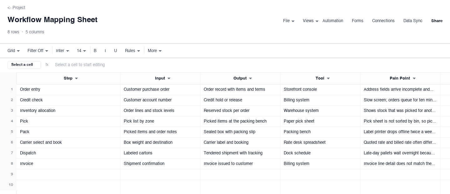 Workflow Mapping Sheet: flow chart template screenshot