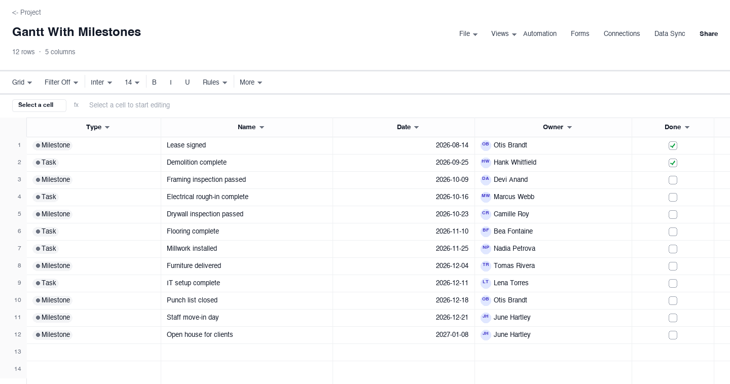 Gantt With Milestones: gantt chart template screenshot