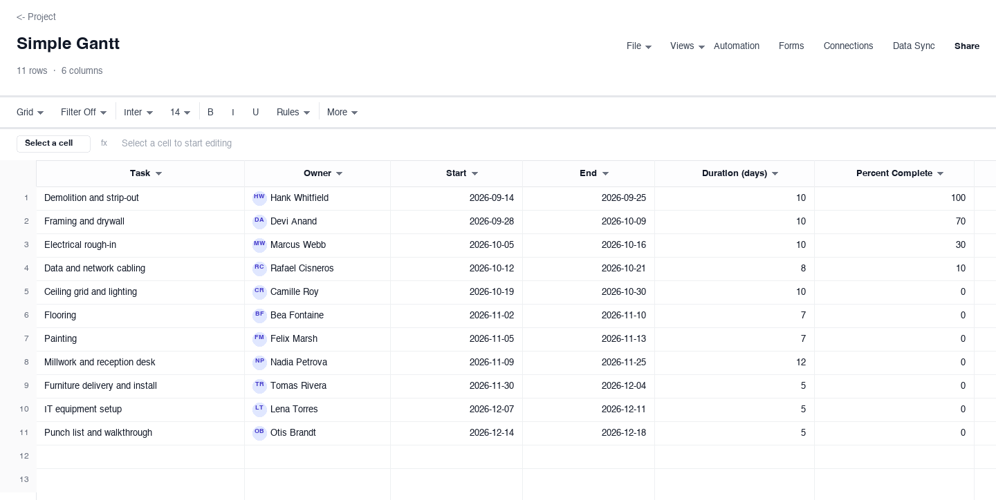 Simple Gantt: gantt chart template screenshot