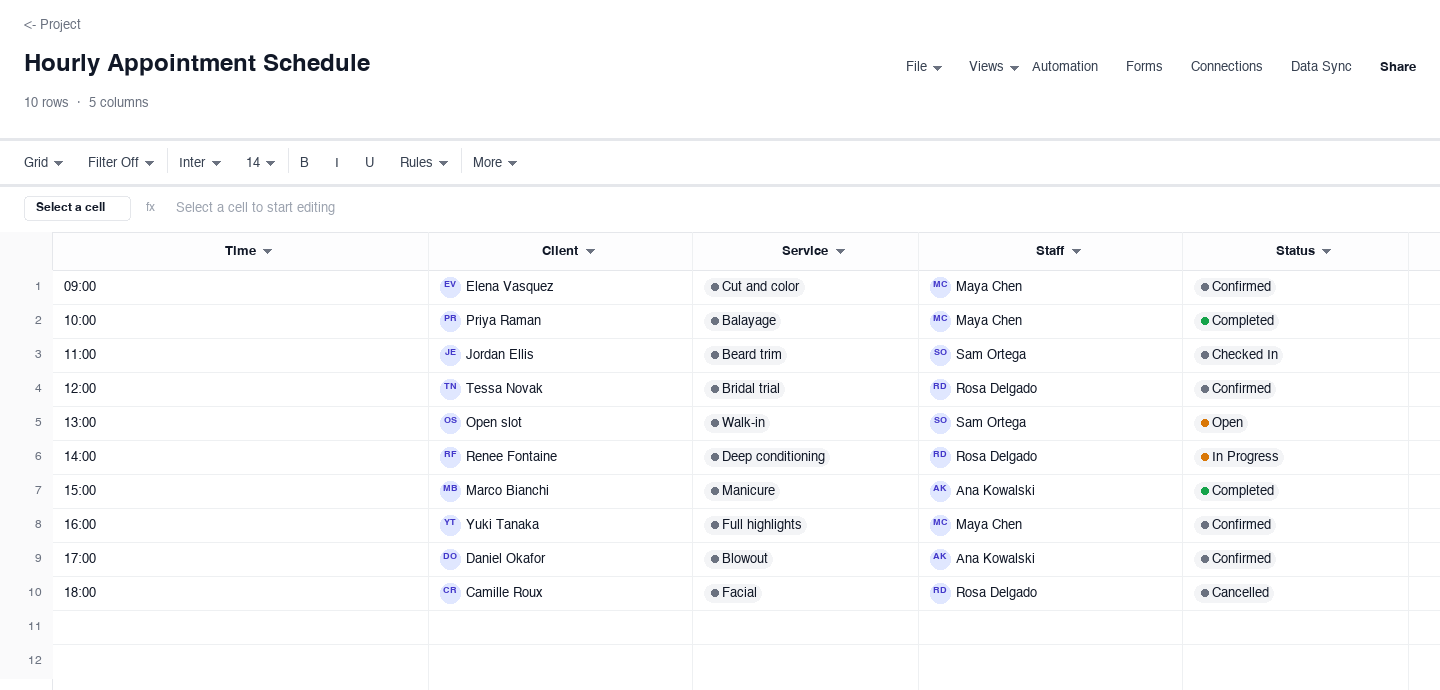 Hourly Appointment Schedule: hourly schedule template screenshot