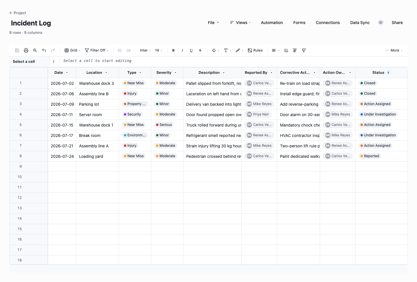 Incident Log: incident report template screenshot