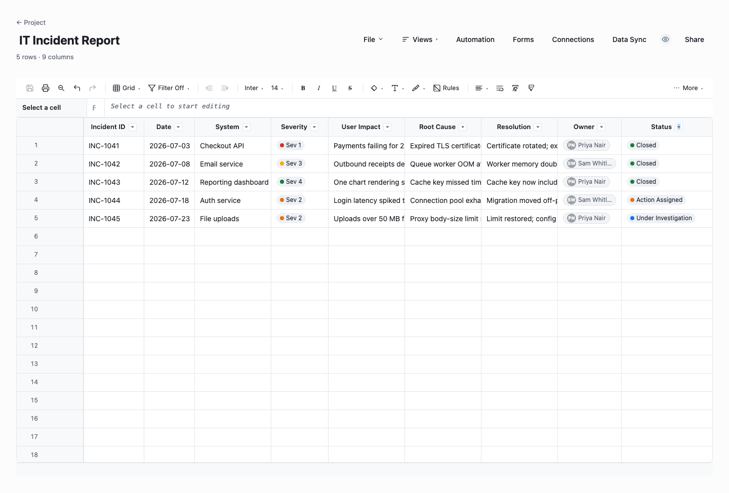 IT Incident Report: incident report template screenshot