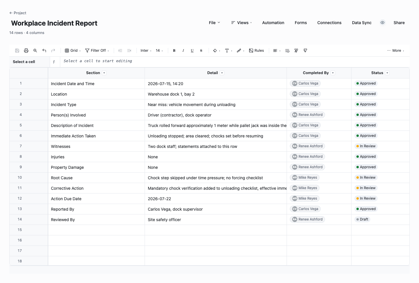 Workplace Incident Report: incident report template screenshot