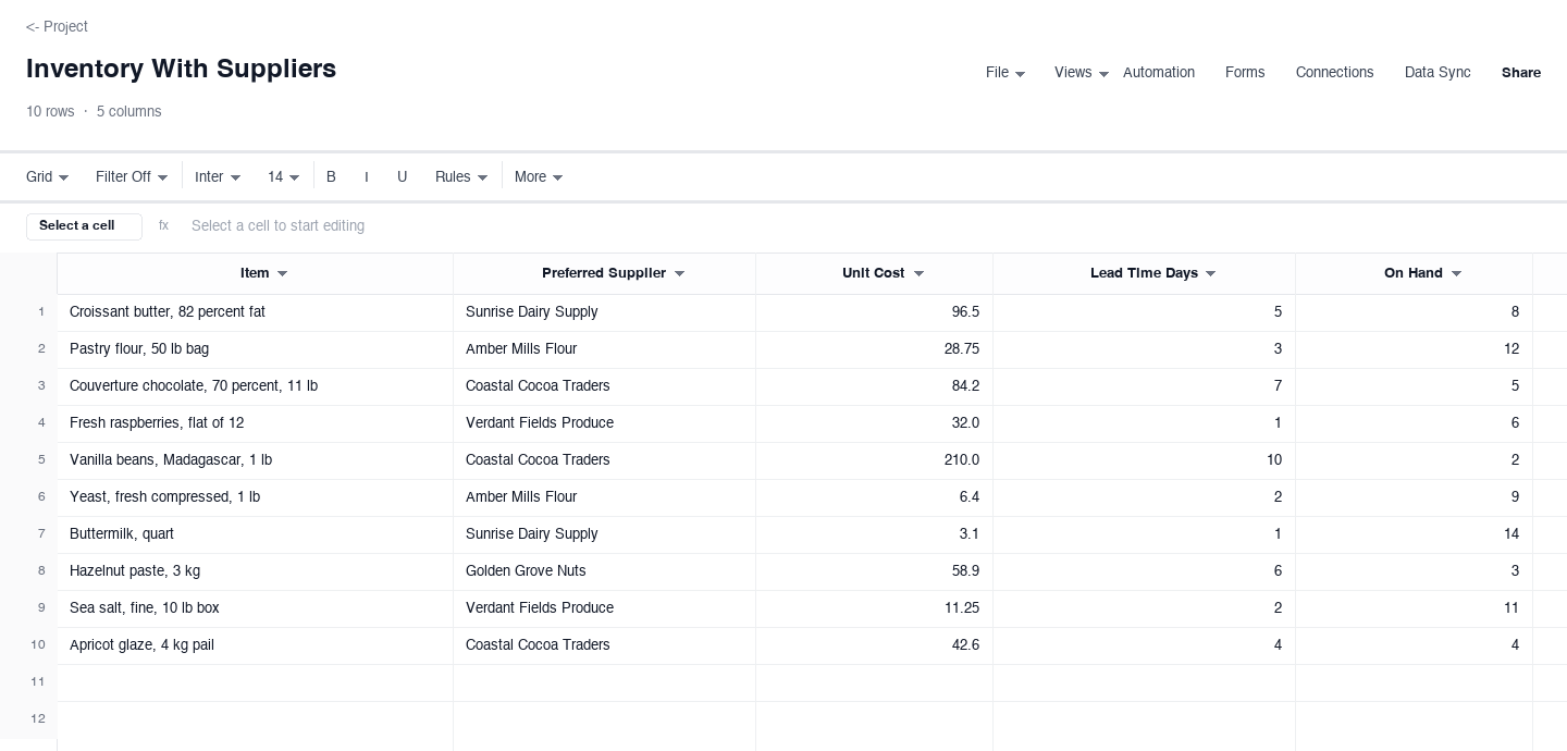Inventory With Suppliers: inventory template screenshot