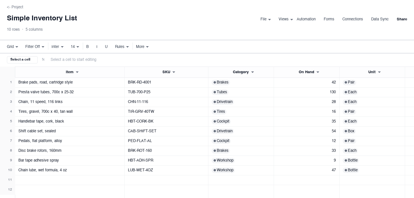 Simple Inventory List: inventory template screenshot