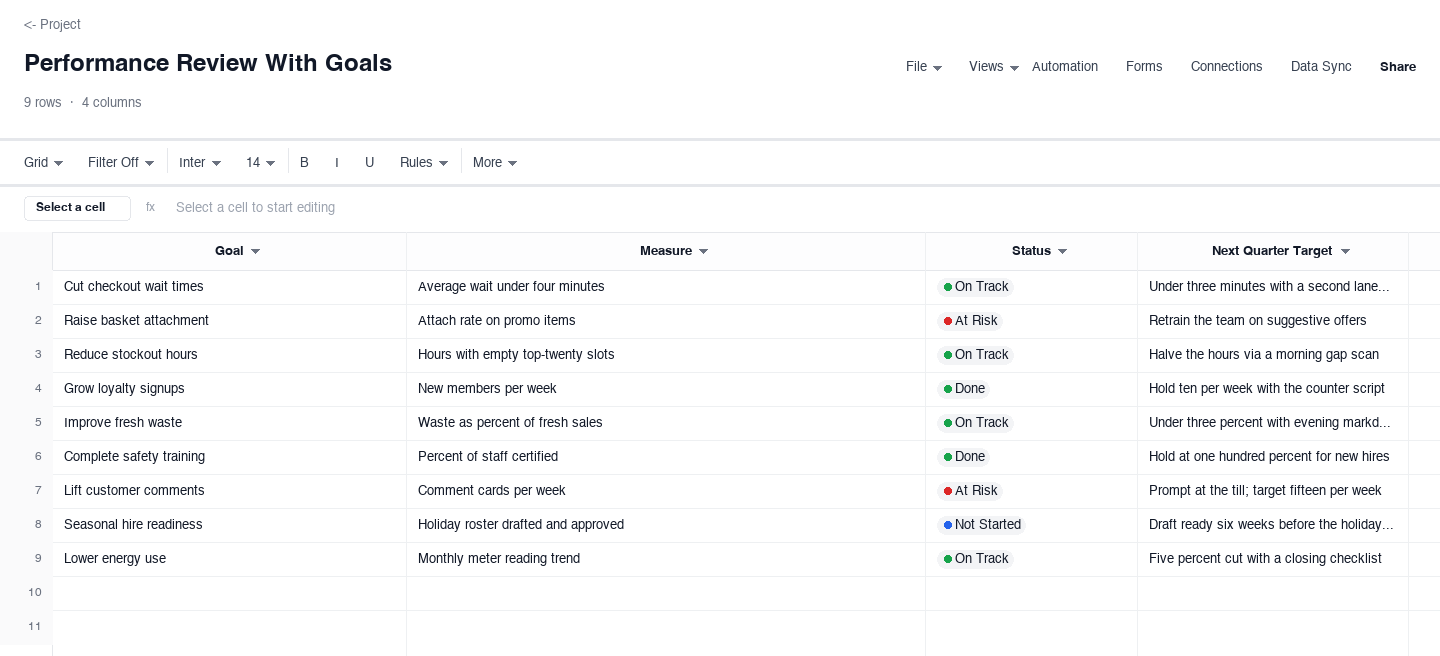Performance Review With Goals: performance review template screenshot