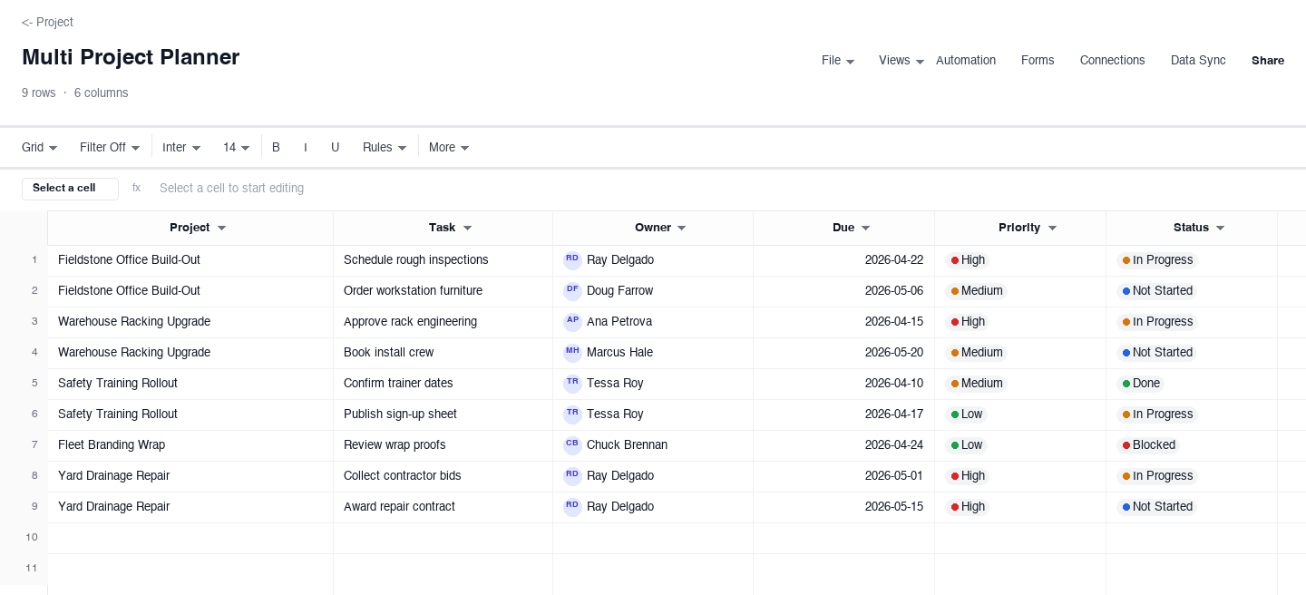 Multi Project Planner: project planner template screenshot