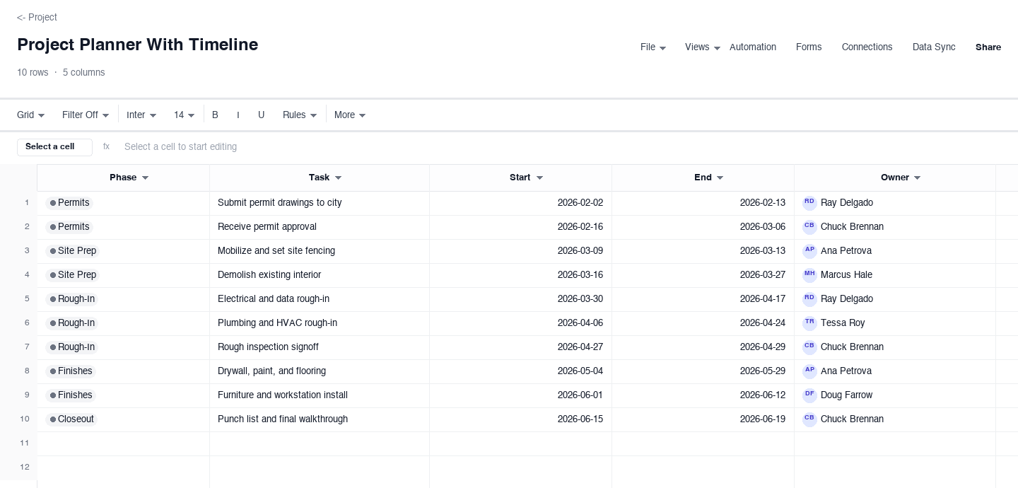 Project Planner With Timeline: project planner template screenshot