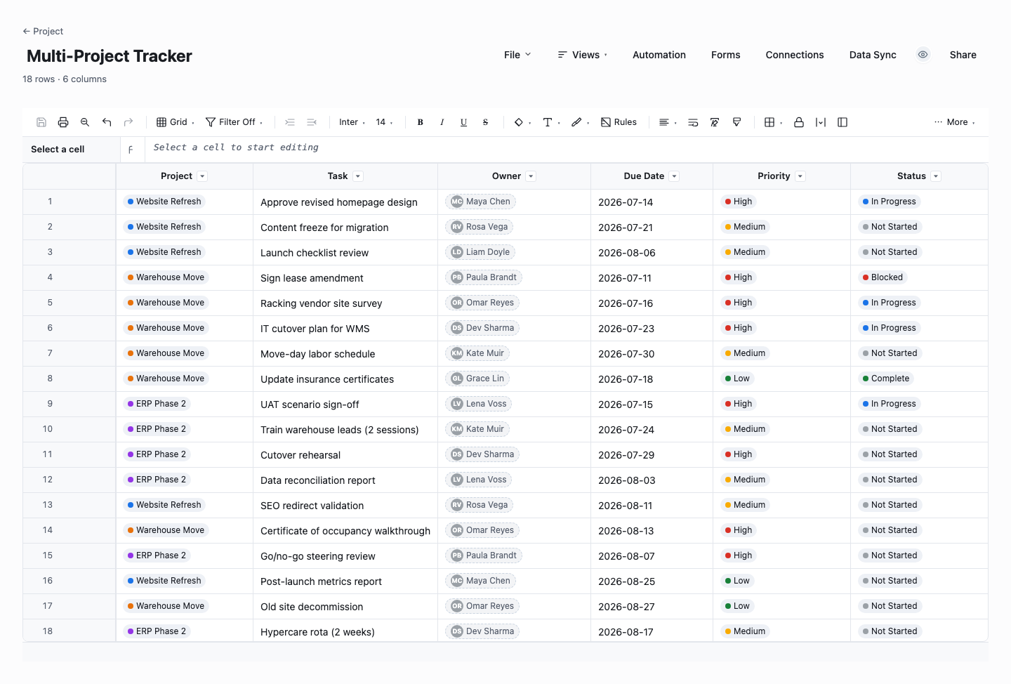 Multi-Project Tracker: excel project tracker template screenshot