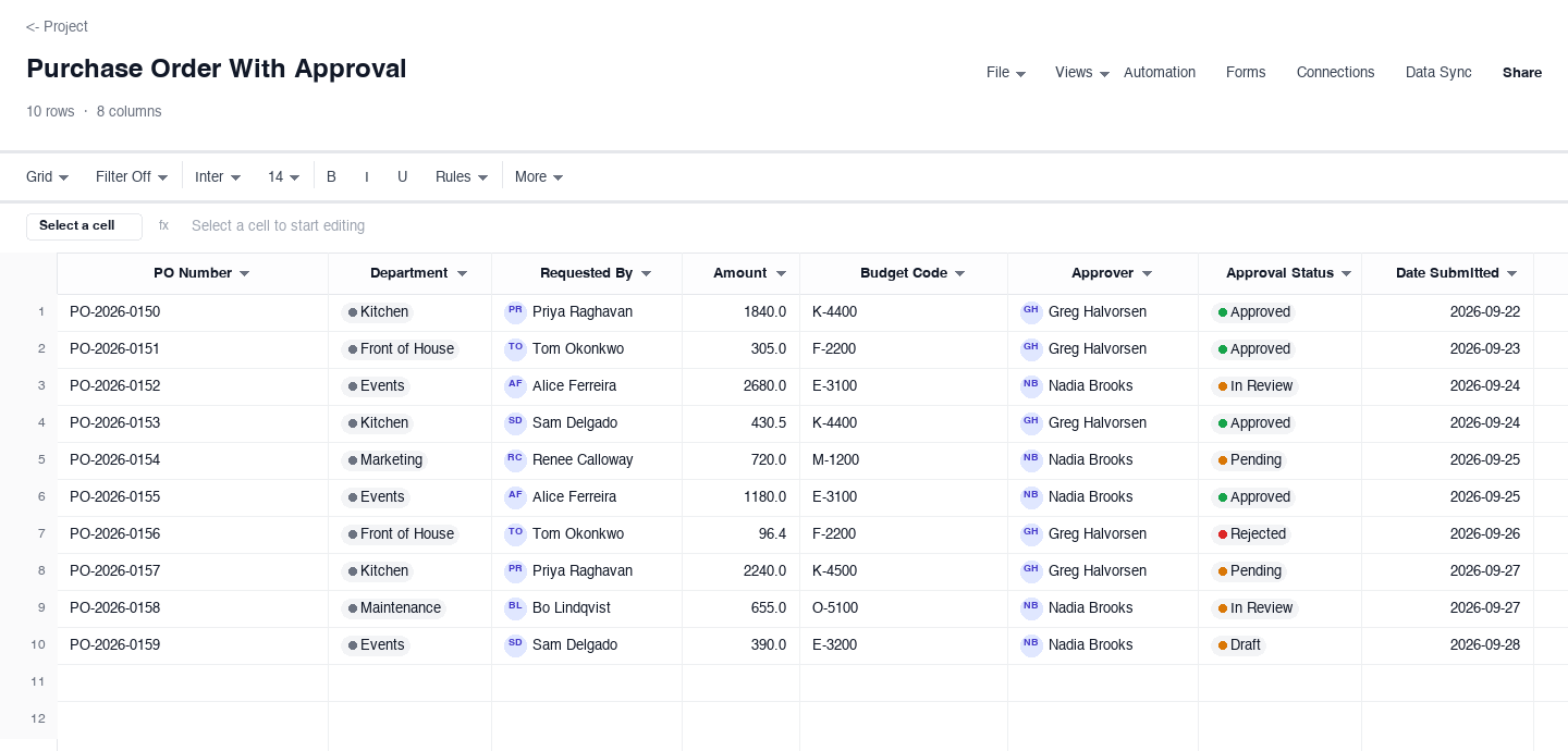 Purchase Order With Approval: purchase order template screenshot