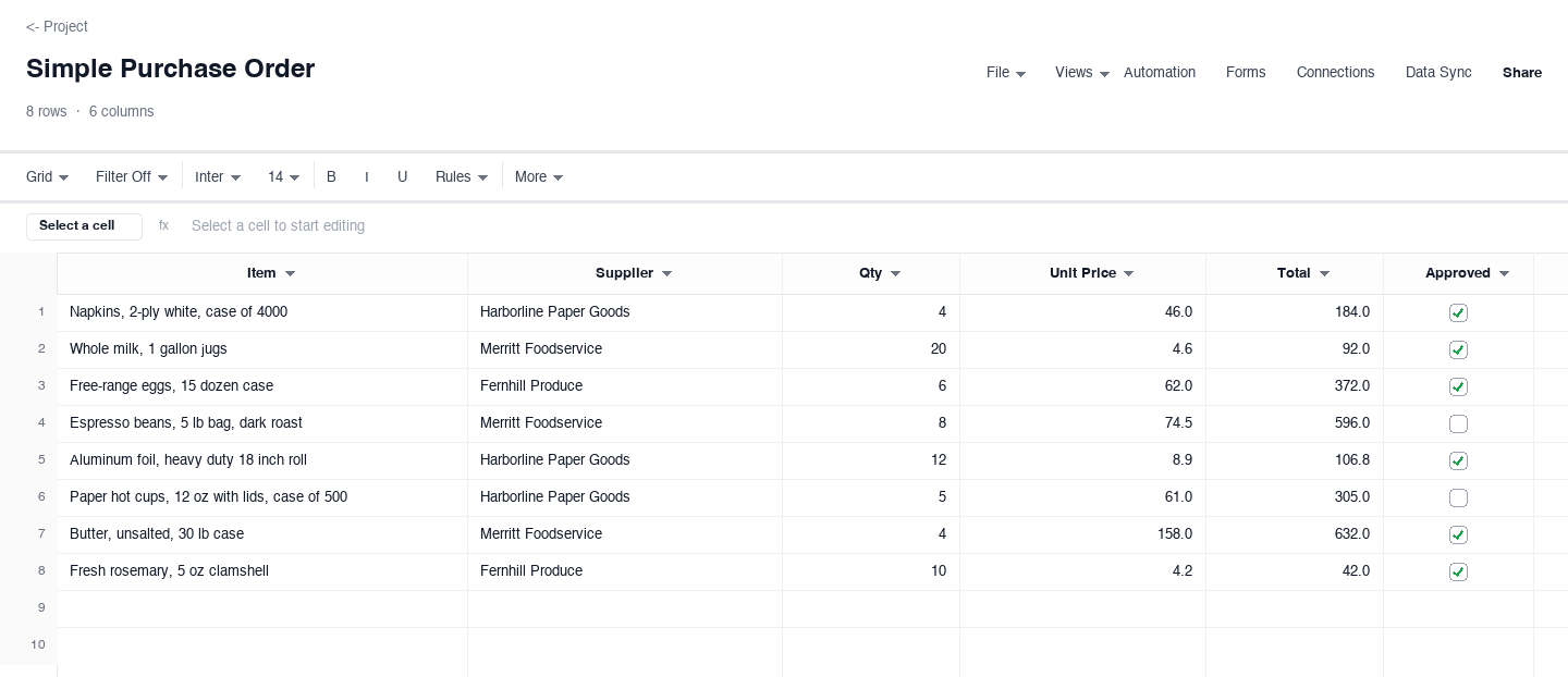 Simple Purchase Order: purchase order template screenshot