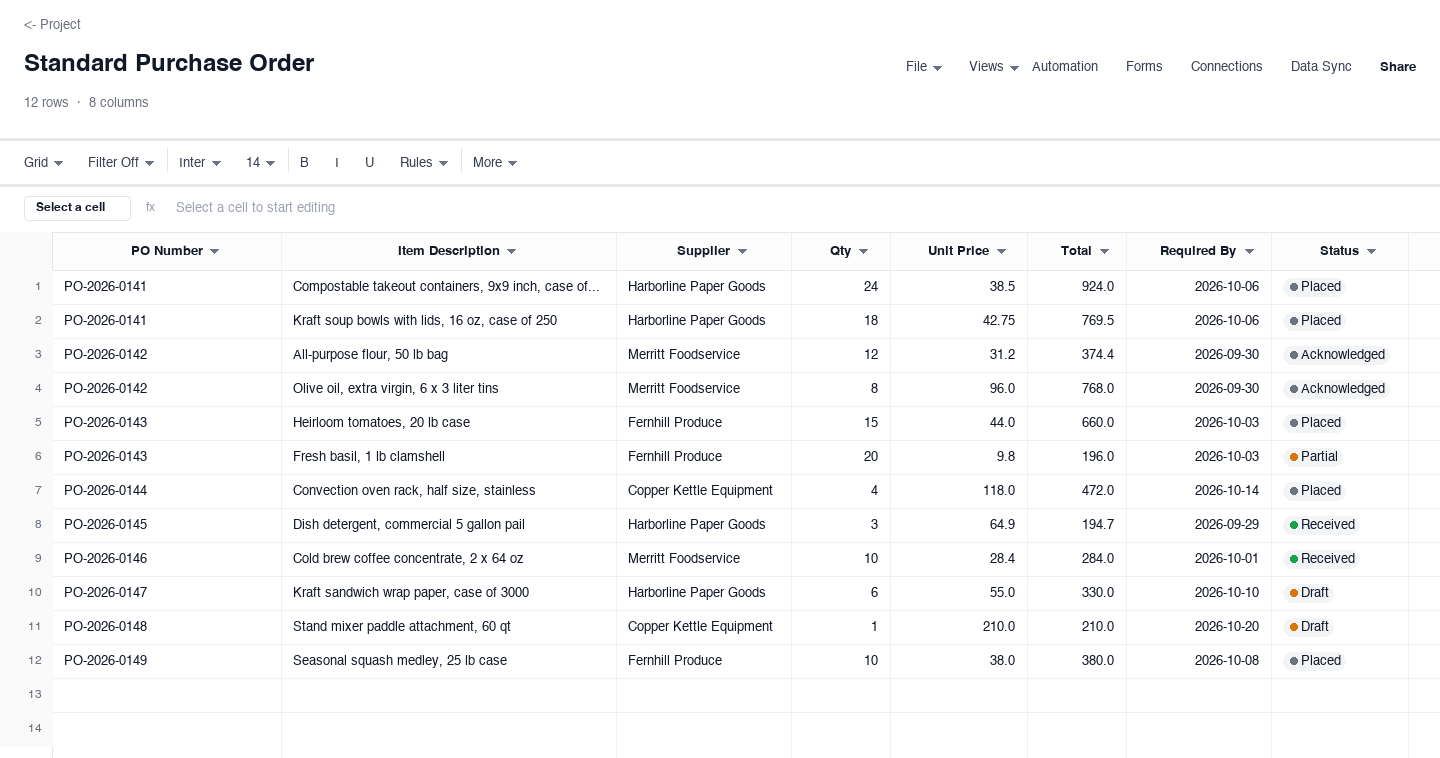 Standard Purchase Order: purchase order template screenshot