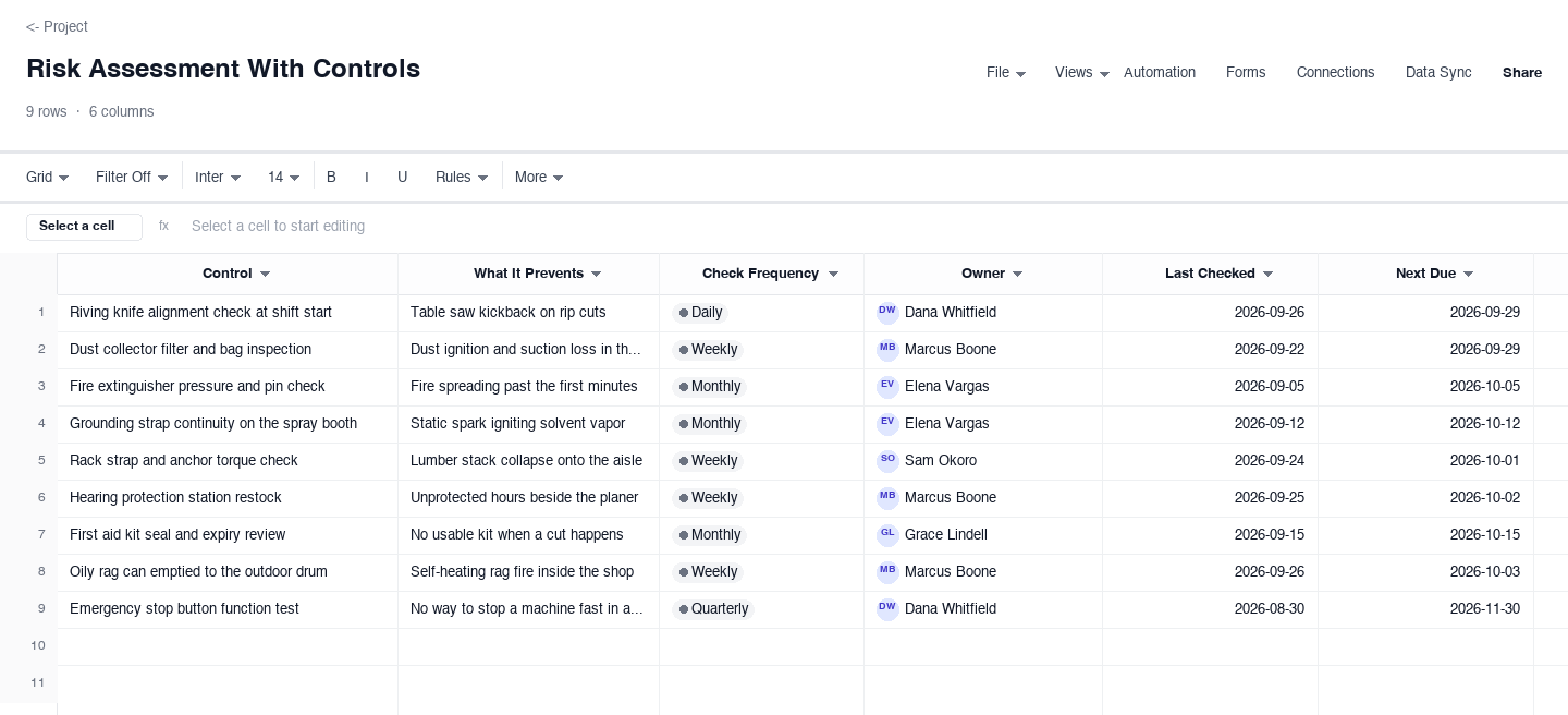 Risk Assessment With Controls: risk assessment template screenshot