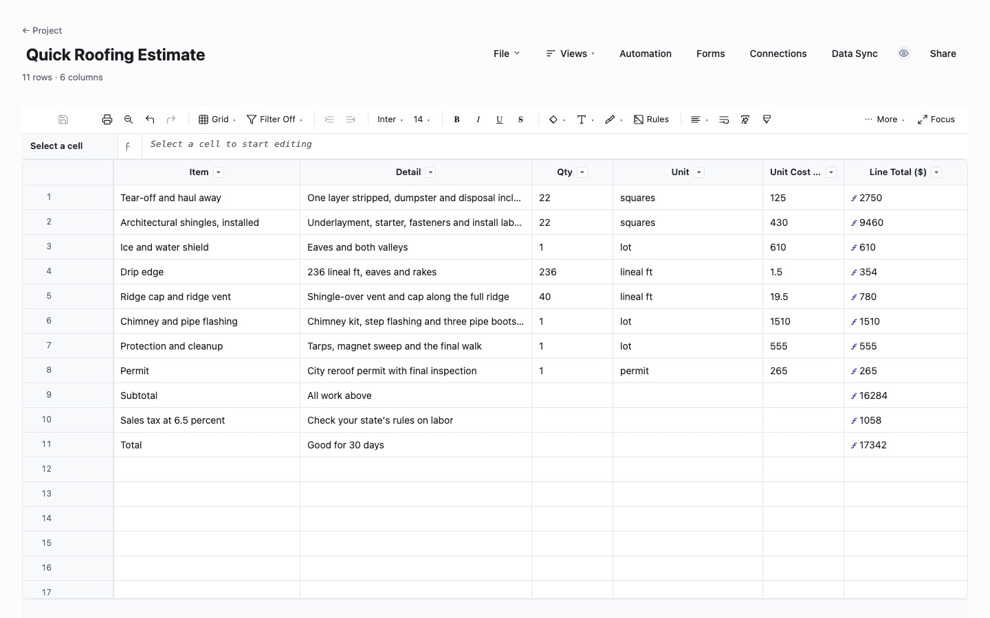 Quick Roofing Estimate: roofing estimate template screenshot