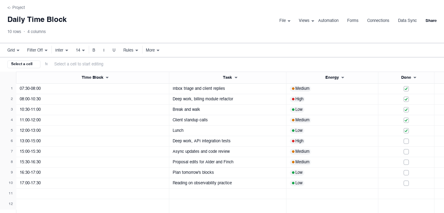 Daily Time Block: time blocking template screenshot