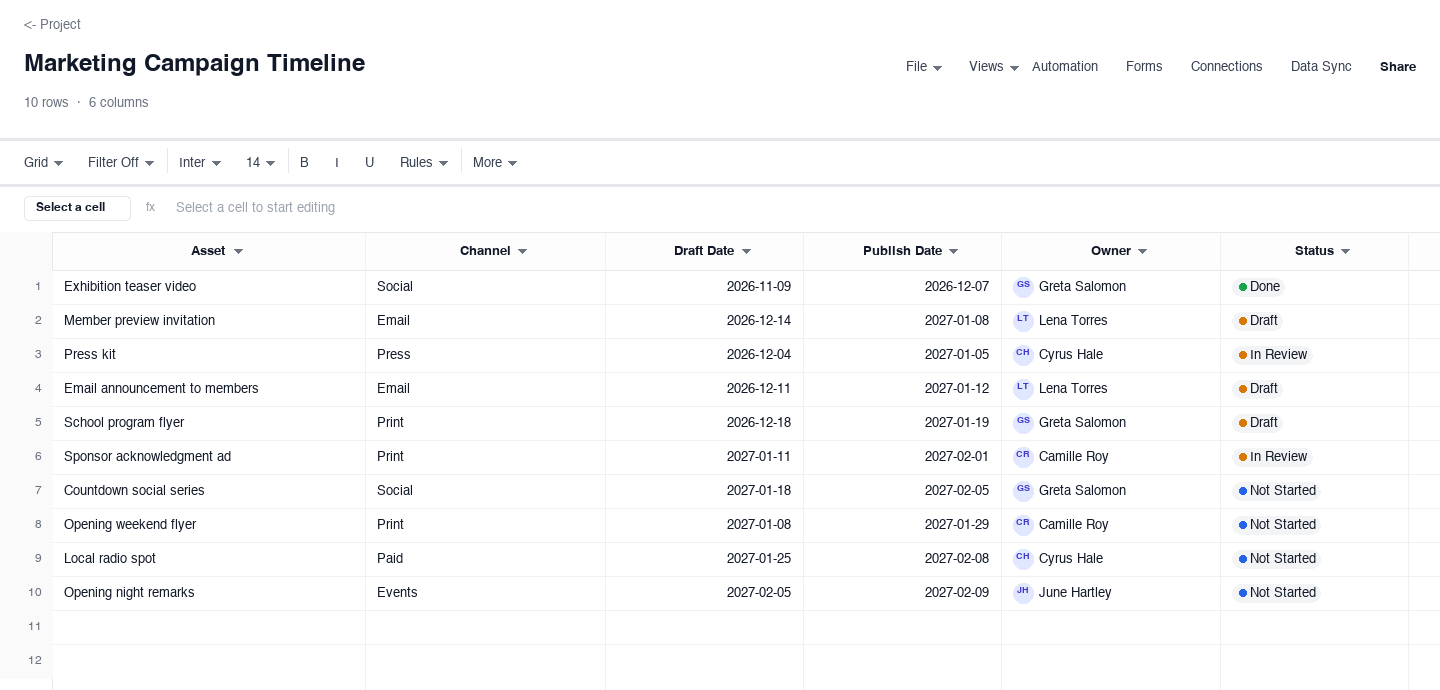Marketing Campaign Timeline: timeline template screenshot