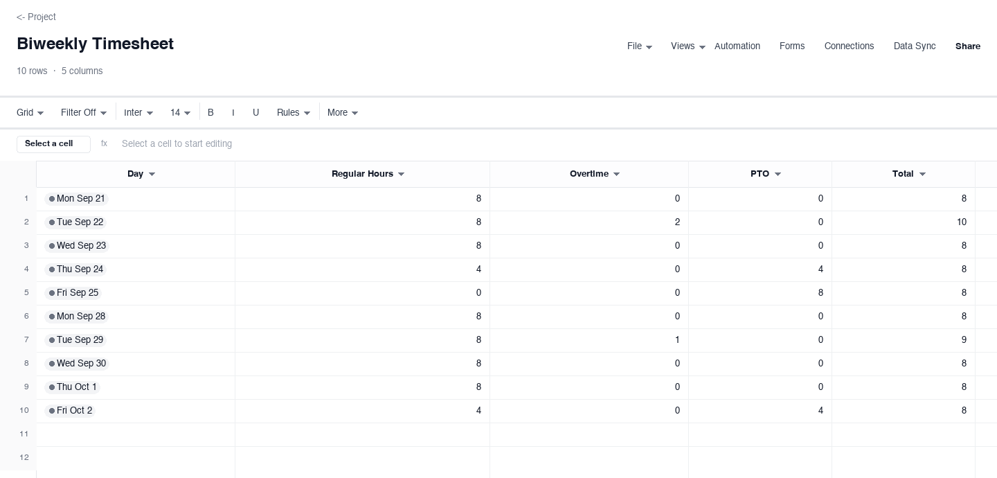 Biweekly Timesheet: timesheet template screenshot