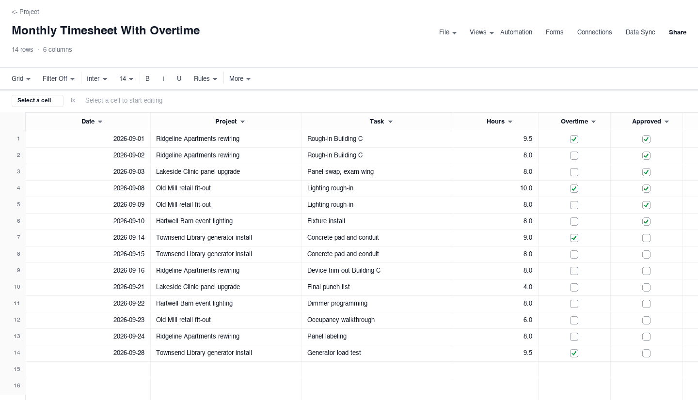 Monthly Timesheet With Overtime: timesheet template screenshot