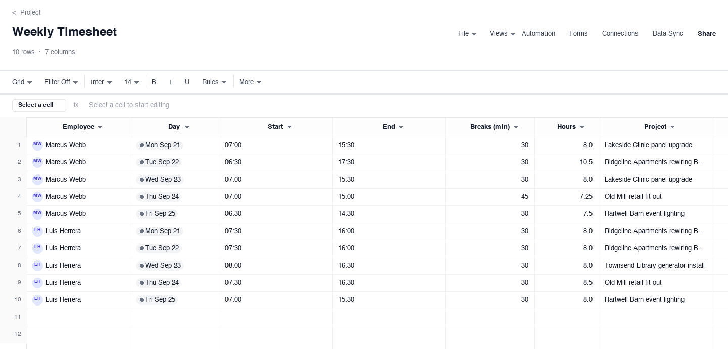 Weekly Timesheet: timesheet template screenshot