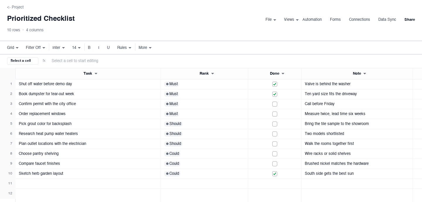 Prioritized Checklist: to do list template screenshot