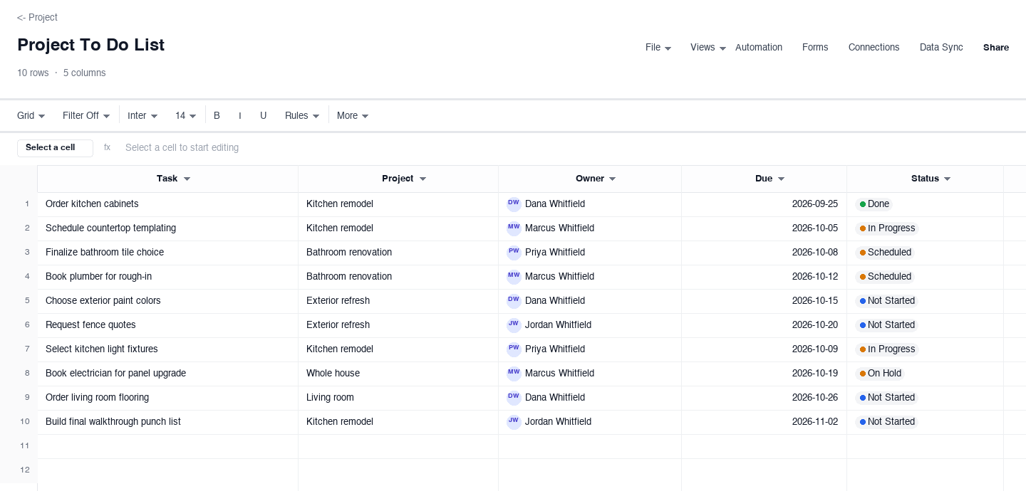 Project To Do List: to do list template screenshot