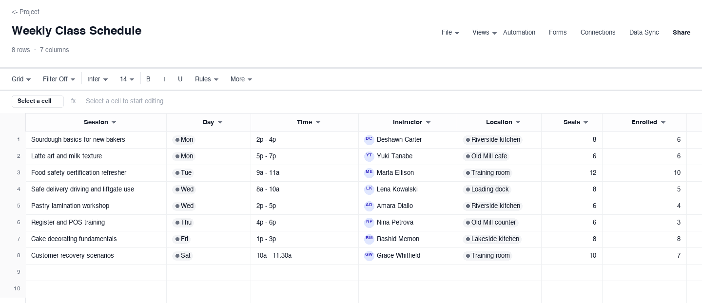 Weekly Class Schedule: weekly schedule template screenshot