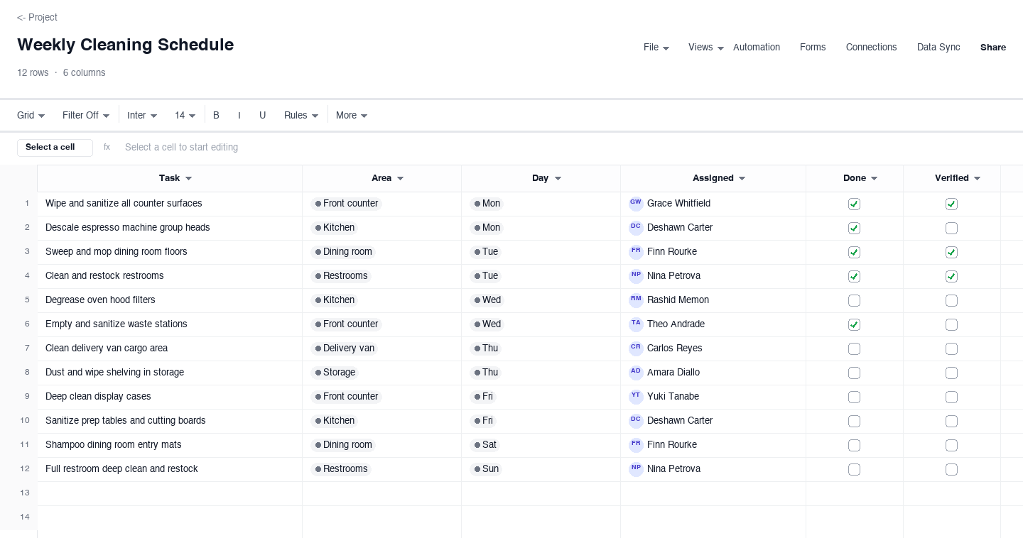 Weekly Cleaning Schedule: weekly schedule template screenshot