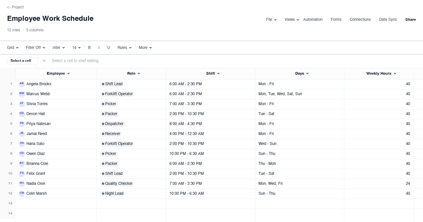 Employee Work Schedule: work schedule template screenshot