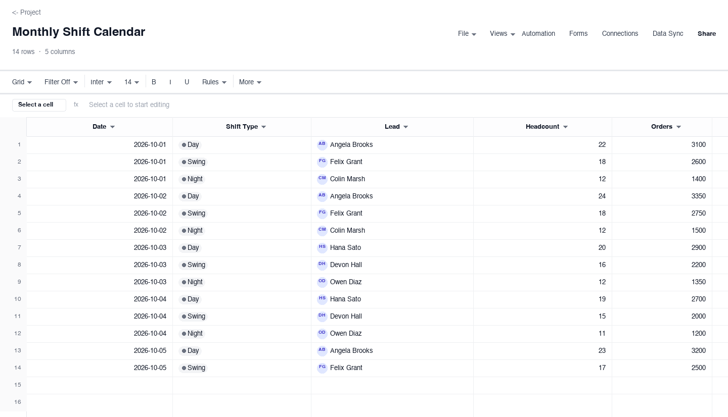 Monthly Shift Calendar: work schedule template screenshot